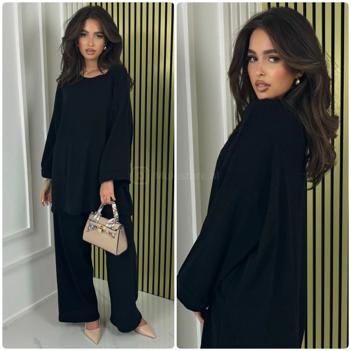 Round Neck Oversized Corduroy Wide Leg Set - Afbeelding 3