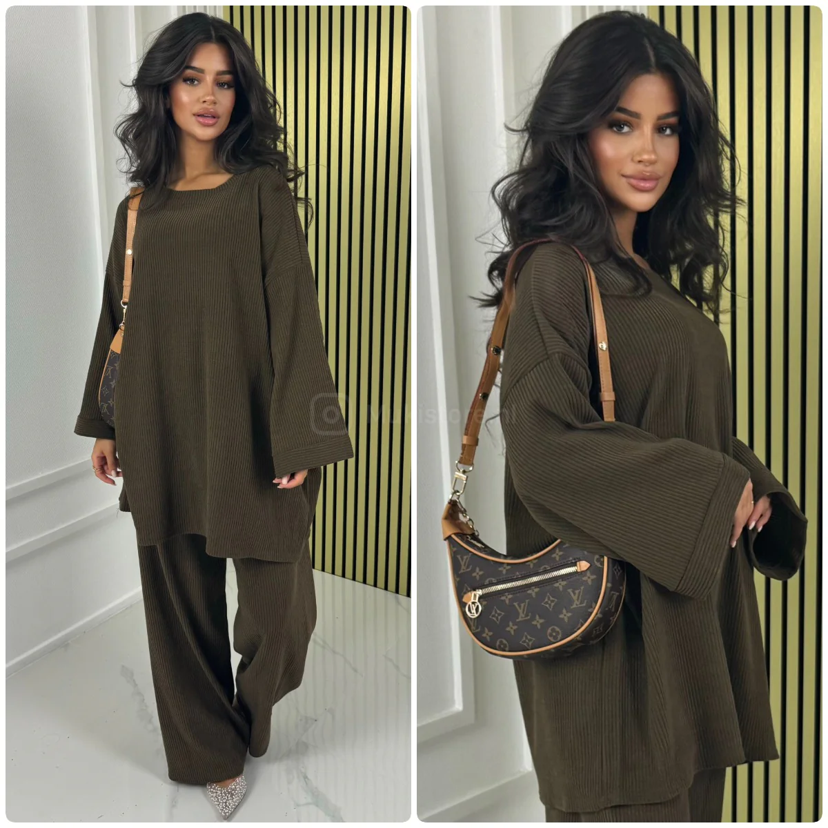 Round Neck Oversized Corduroy Wide Leg Set - Afbeelding 5