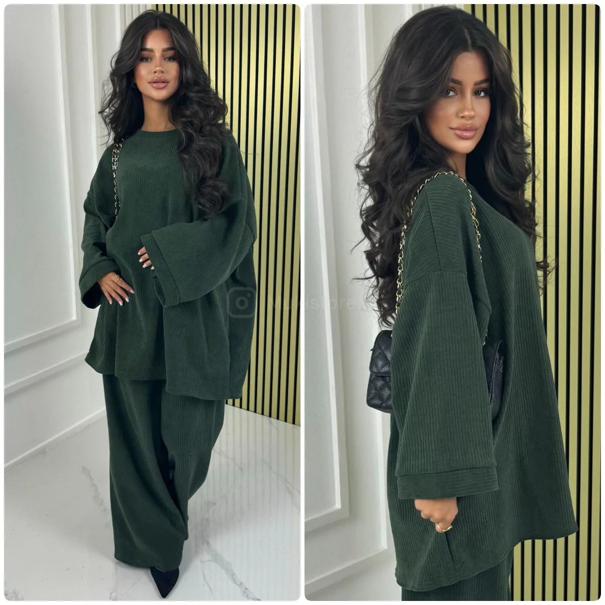 Round Neck Oversized Corduroy Wide Leg Set - Afbeelding 7