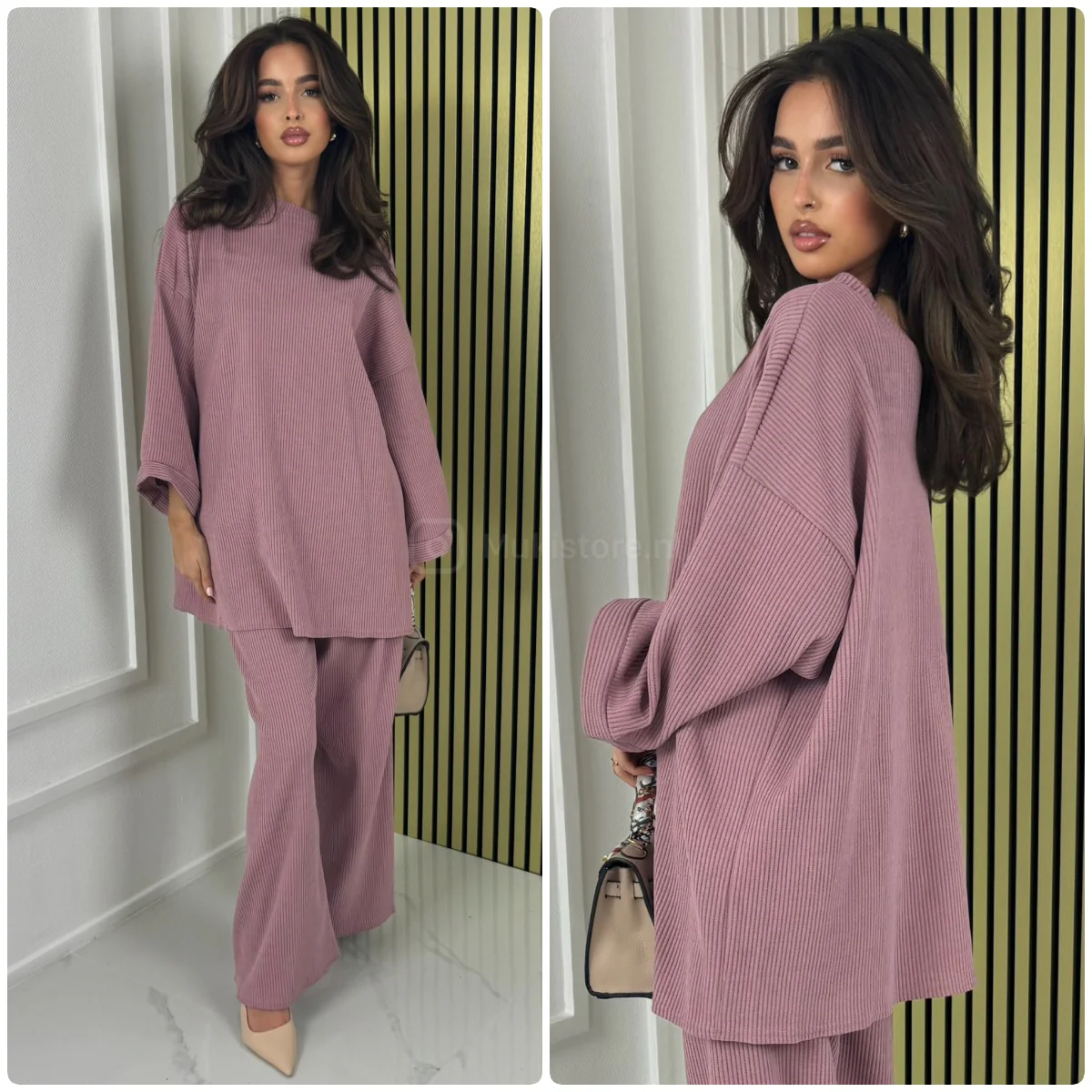 Round Neck Oversized Corduroy Wide Leg Set