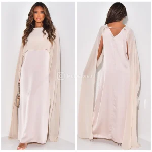 Satin Maxi Dress With Cape