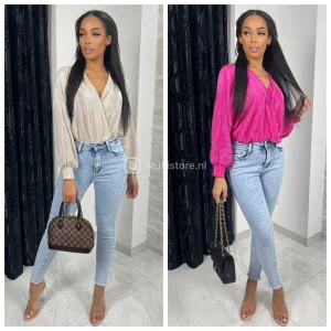 Shiny Ribbed Body V Neck