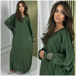 Shiny Sleeve Ruffle Satin Abaya