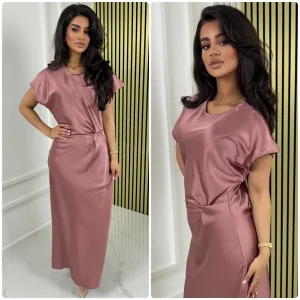 Short Sleeve Satin Dress Wrapped Detail