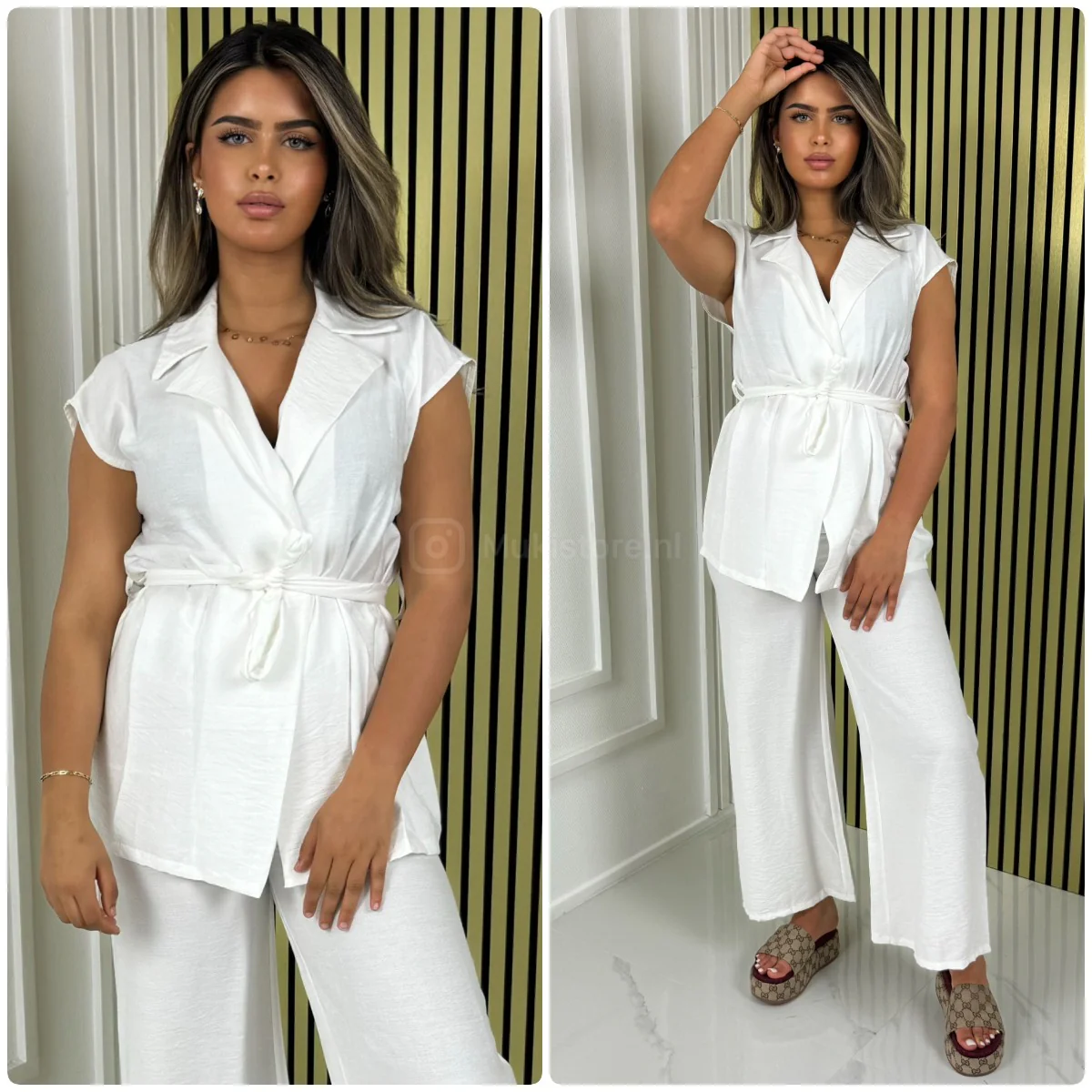 Tie Belt Sleeveless Wrap Basic Wide Leg Set - Afbeelding 8