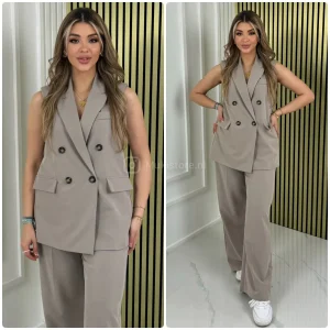 Sleeveless Blazer Button Wide Leg Set