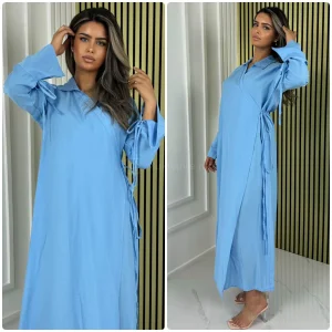 Slit Tie Sleeve Wrap Tie Belt Dress