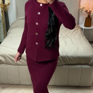 Soft Knitwear Golden Buttons Essential Skirt PBT Set