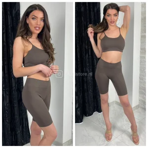 Ribbed Strap Crop Top+Short Set 280