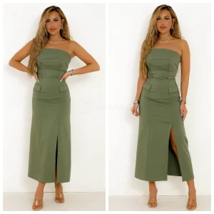 Wrap Dress Front Split Buttons Detail