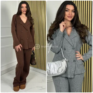 Supreme Heavy Material 4 Button Cardigan Wide Leg Set