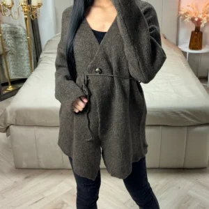 Teddy Tie Belt Cardigan Button Detail