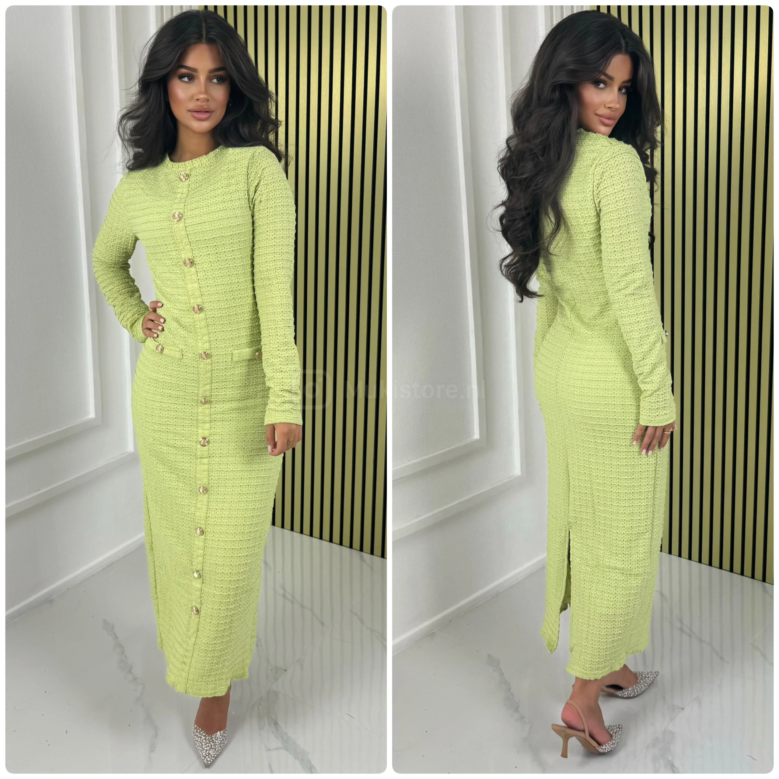 Textured Long Dress Golden Buttons - Afbeelding 9