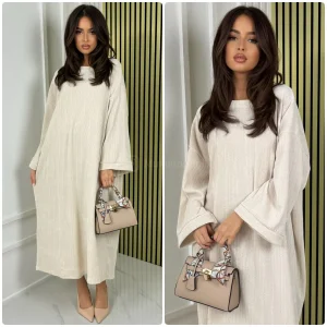 Thick Gloss Design Material Round Neck Maxi