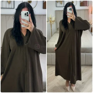 Thick Ribbed Corduroy V Neck Dress