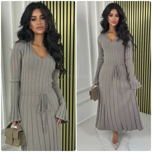 Thick Ribbed Tie Belt Dress Knitwear PBT