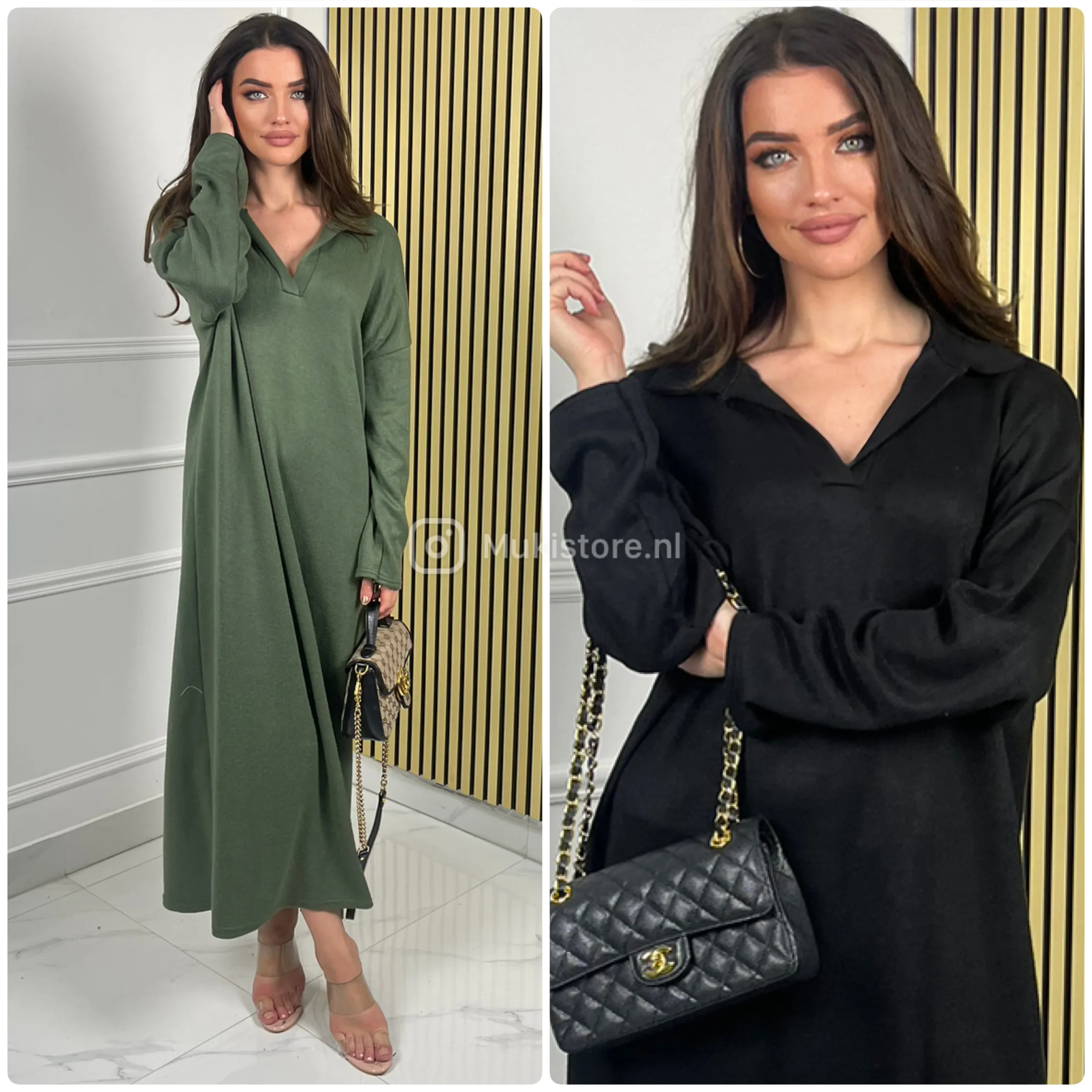 Thick Super Soft V Neck Collar Maxi Dress - Afbeelding 7