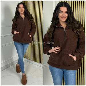 Thick Teddy Zipper Detail Sweater