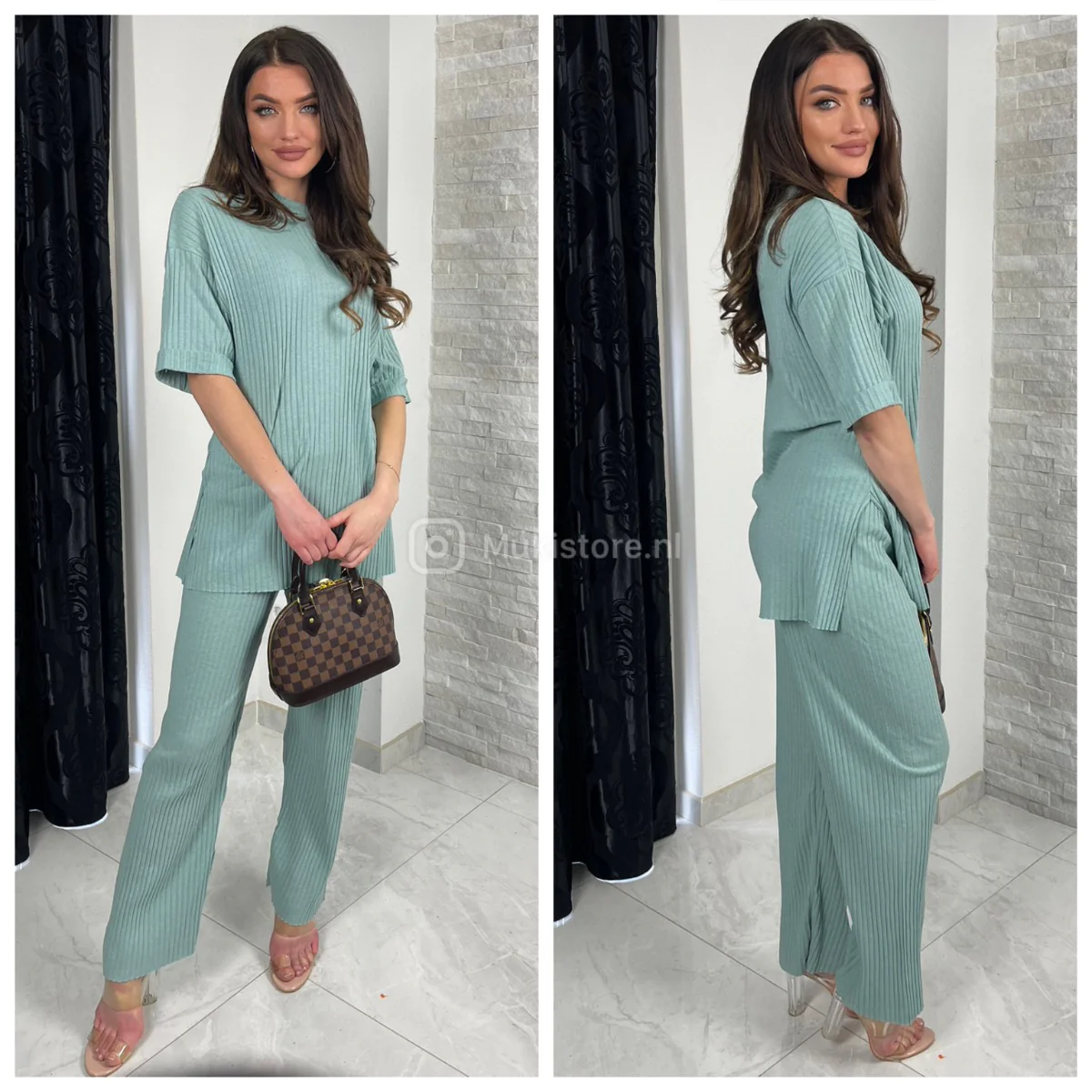 Short Folded Sleeves Thin Ribbed Musthave Set - Afbeelding 3