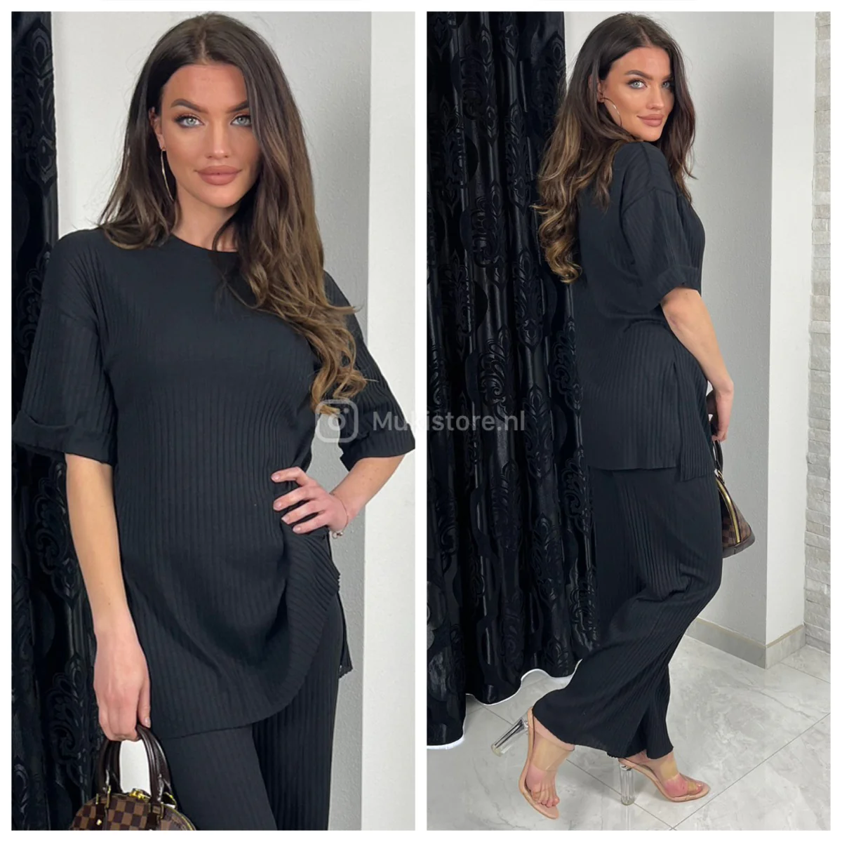 Short Folded Sleeves Thin Ribbed Musthave Set - Afbeelding 4