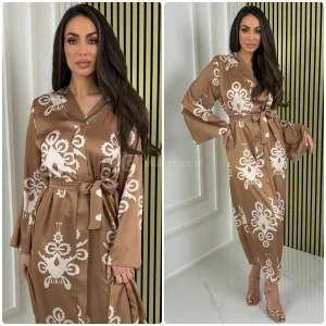 Tie Belt Print Satin Dress