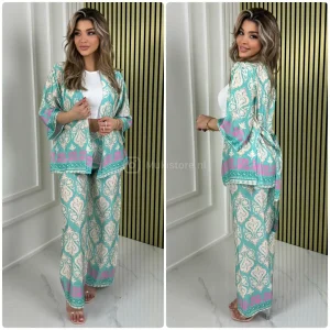 Tie Belt Satin Print 2pcs Set