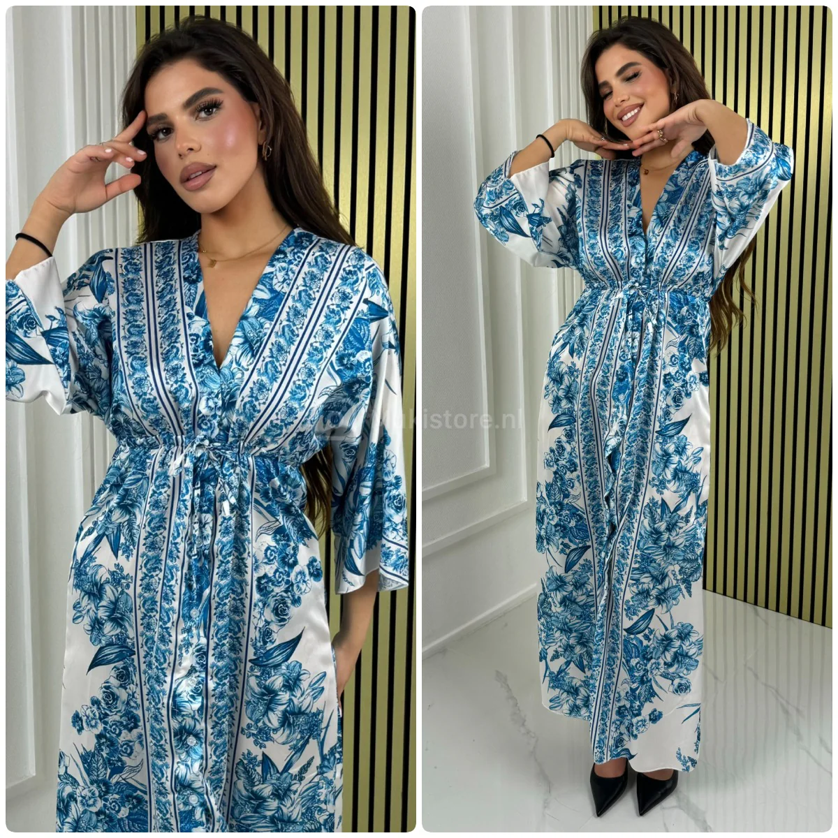 Tie Belt Oriental Satin Maxi Blouse Dress Tiktok Hit - Afbeelding 9