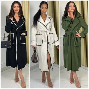 Tie Belt Trenchoat Stripe Folded Sleeve Details