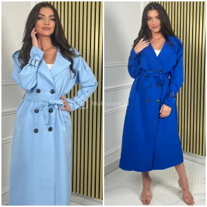 Trenchcoat Buttons Tie Belt Pockets Silver Detail