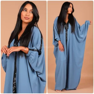 V Neck Abaya Mid Line Sequin