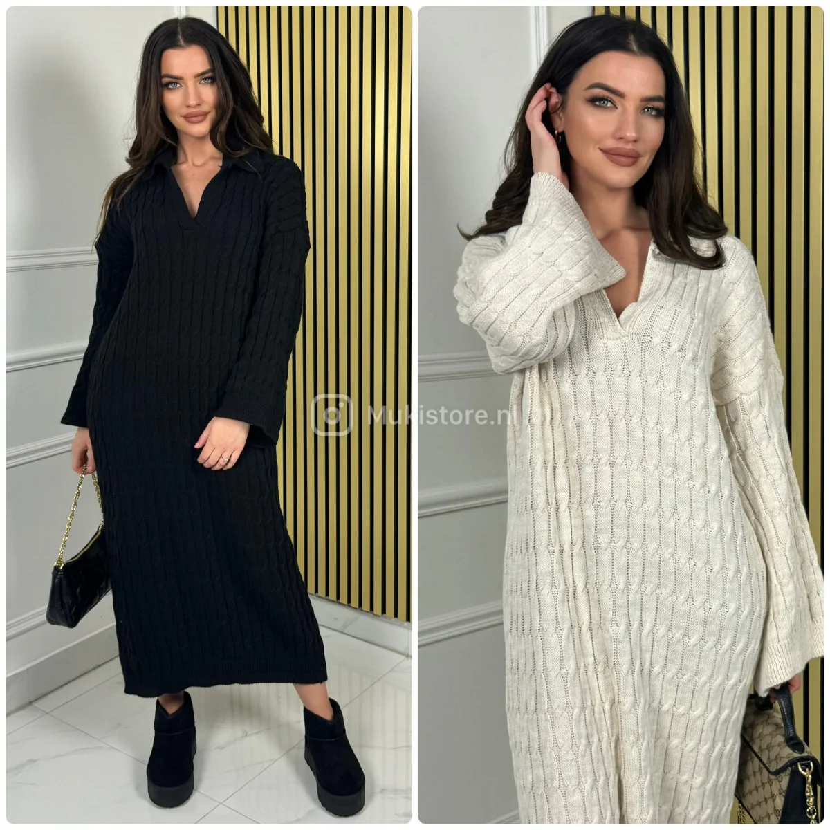 V Neck Collar Fully Cable Oversized Maxi Dress 23525 - Afbeelding 8