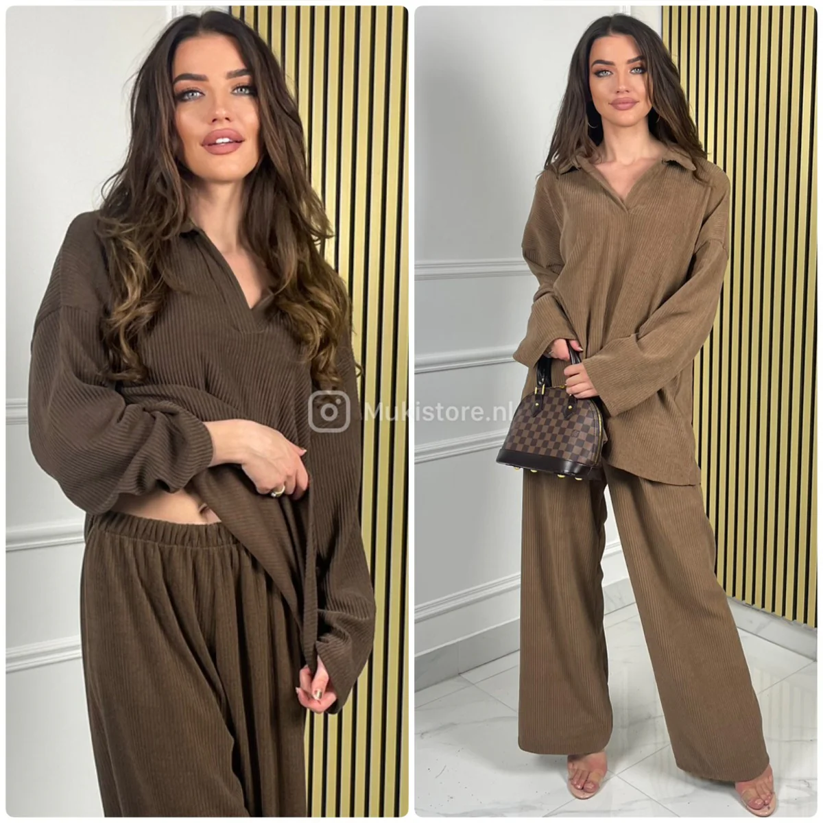 V Neck Collar Thick Corduroy Wide Leg Set - Afbeelding 2