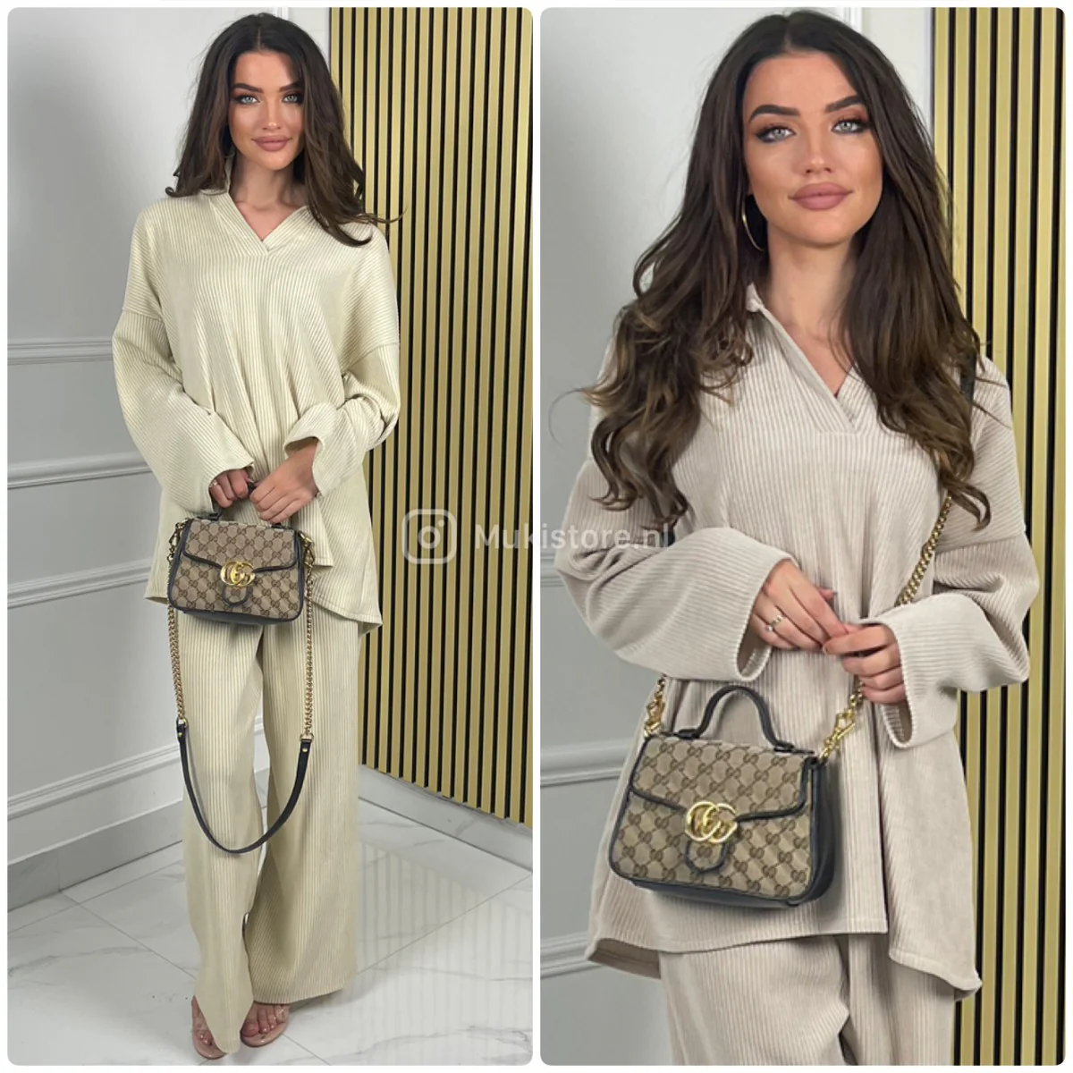 V Neck Collar Thick Corduroy Wide Leg Set - Afbeelding 4