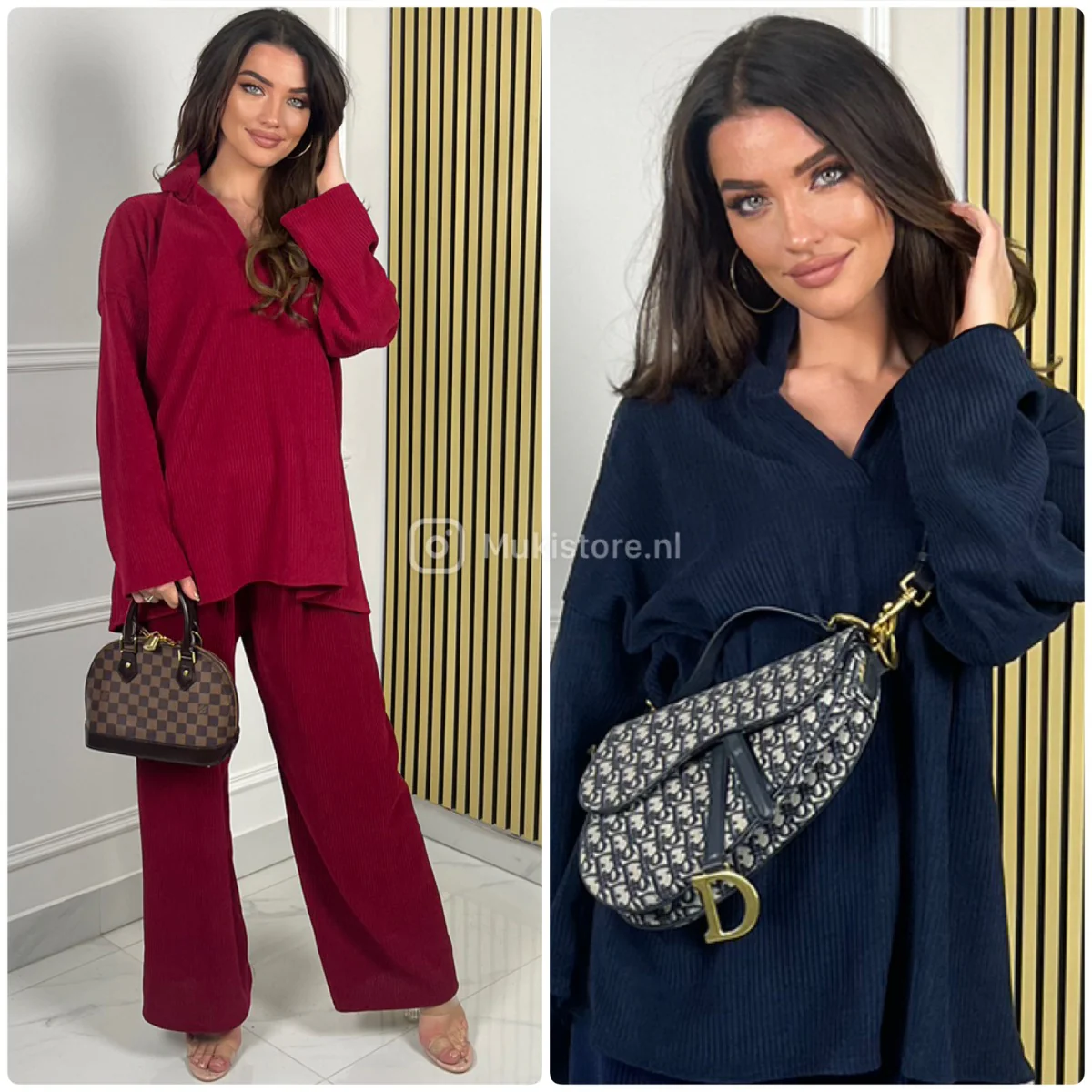 V Neck Collar Thick Corduroy Wide Leg Set - Afbeelding 5