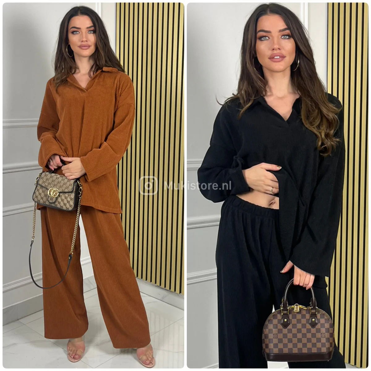 V Neck Collar Thick Corduroy Wide Leg Set - Afbeelding 6