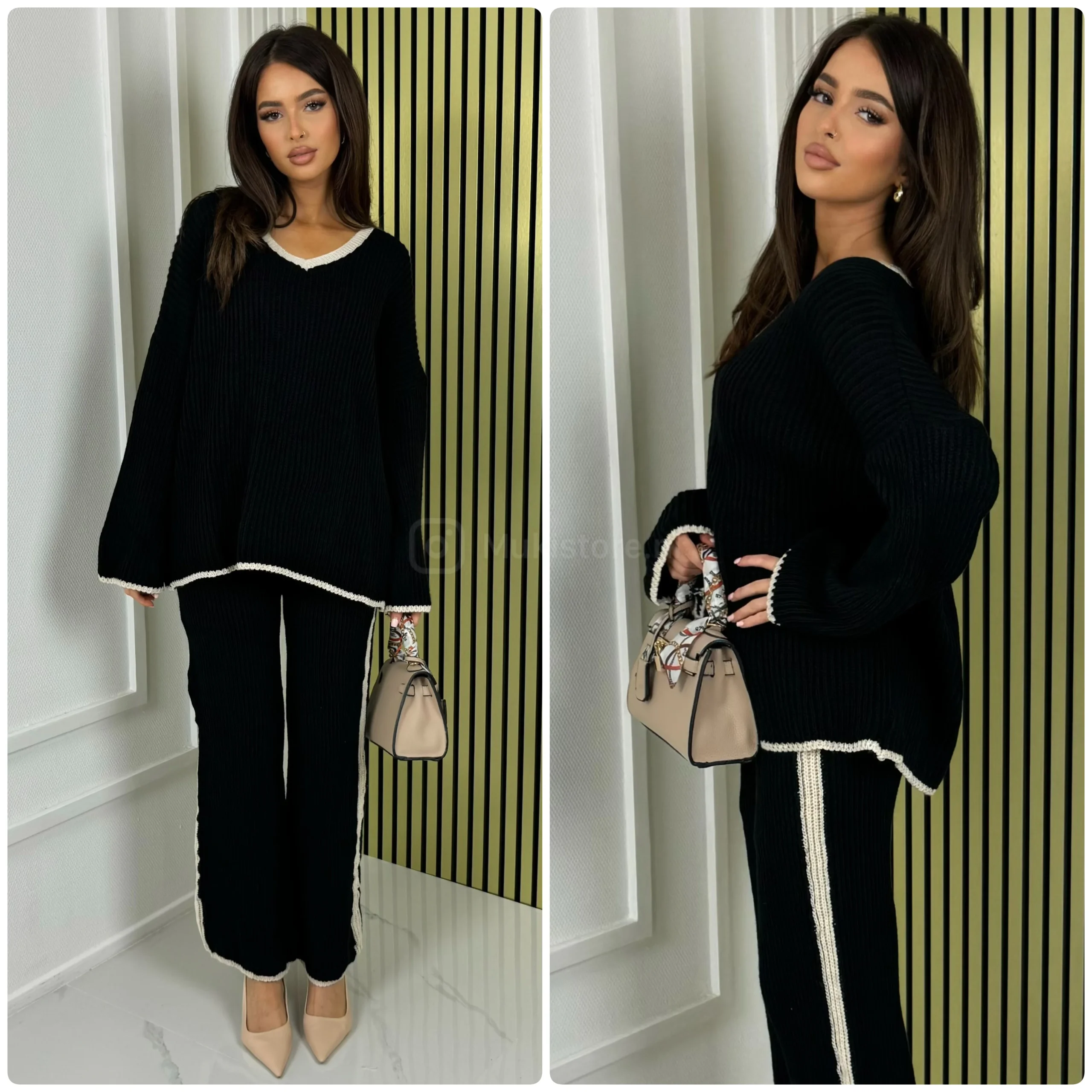 V Neck Knitwear Oversized Stripe Set - Afbeelding 9