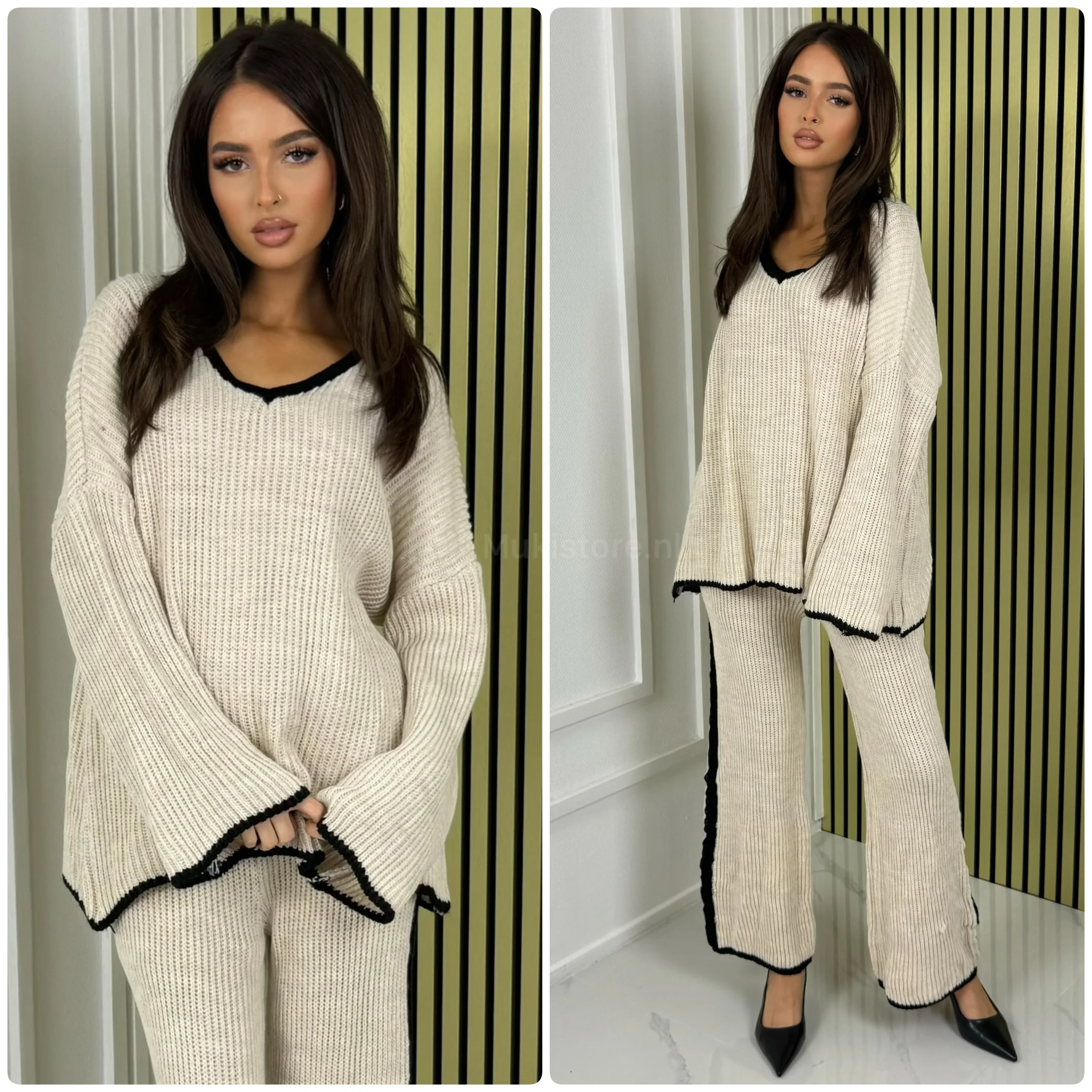 V Neck Knitwear Oversized Stripe Set - Afbeelding 7
