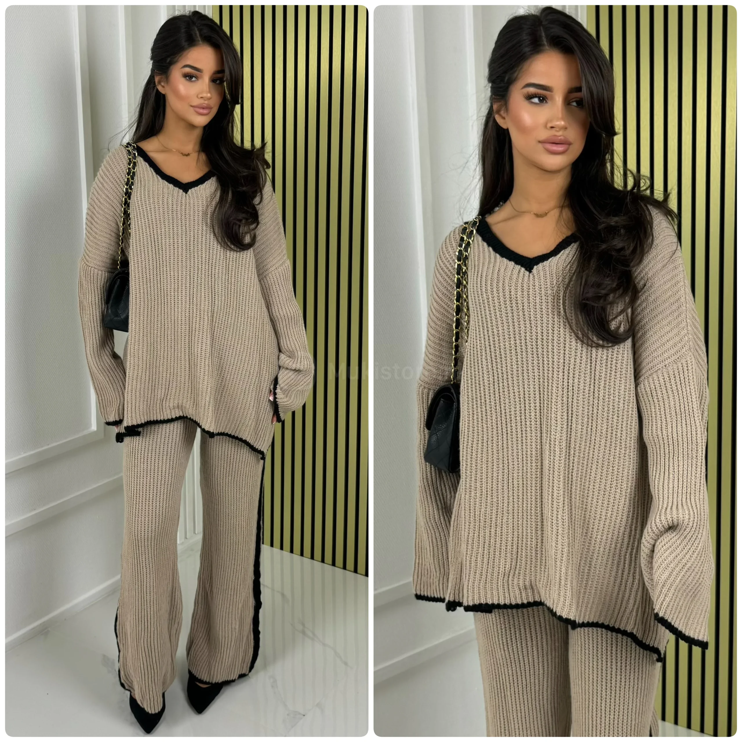 V Neck Knitwear Oversized Stripe Set - Afbeelding 6