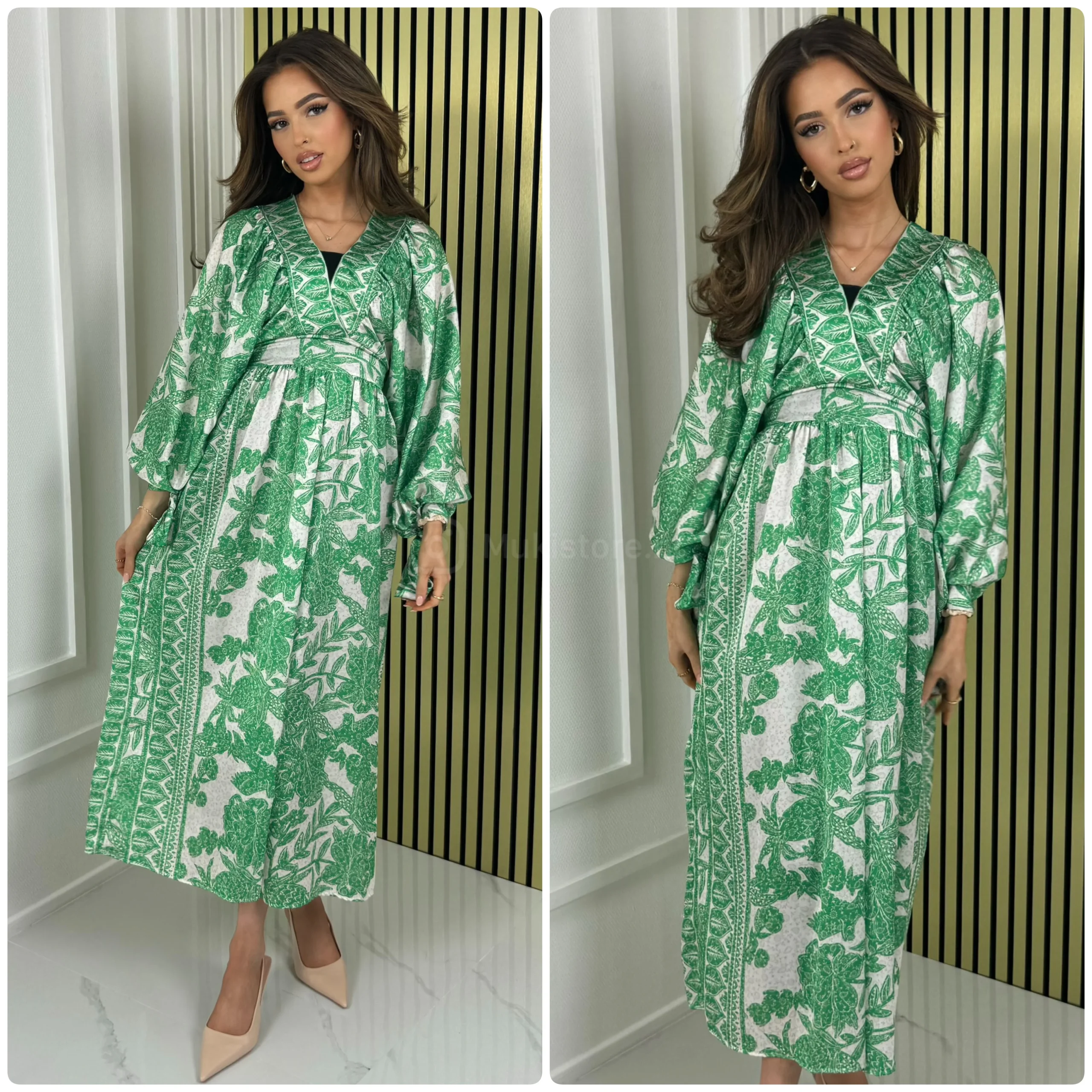 V Neck Oriental Maxi Cord Sleeve Detail - Afbeelding 9