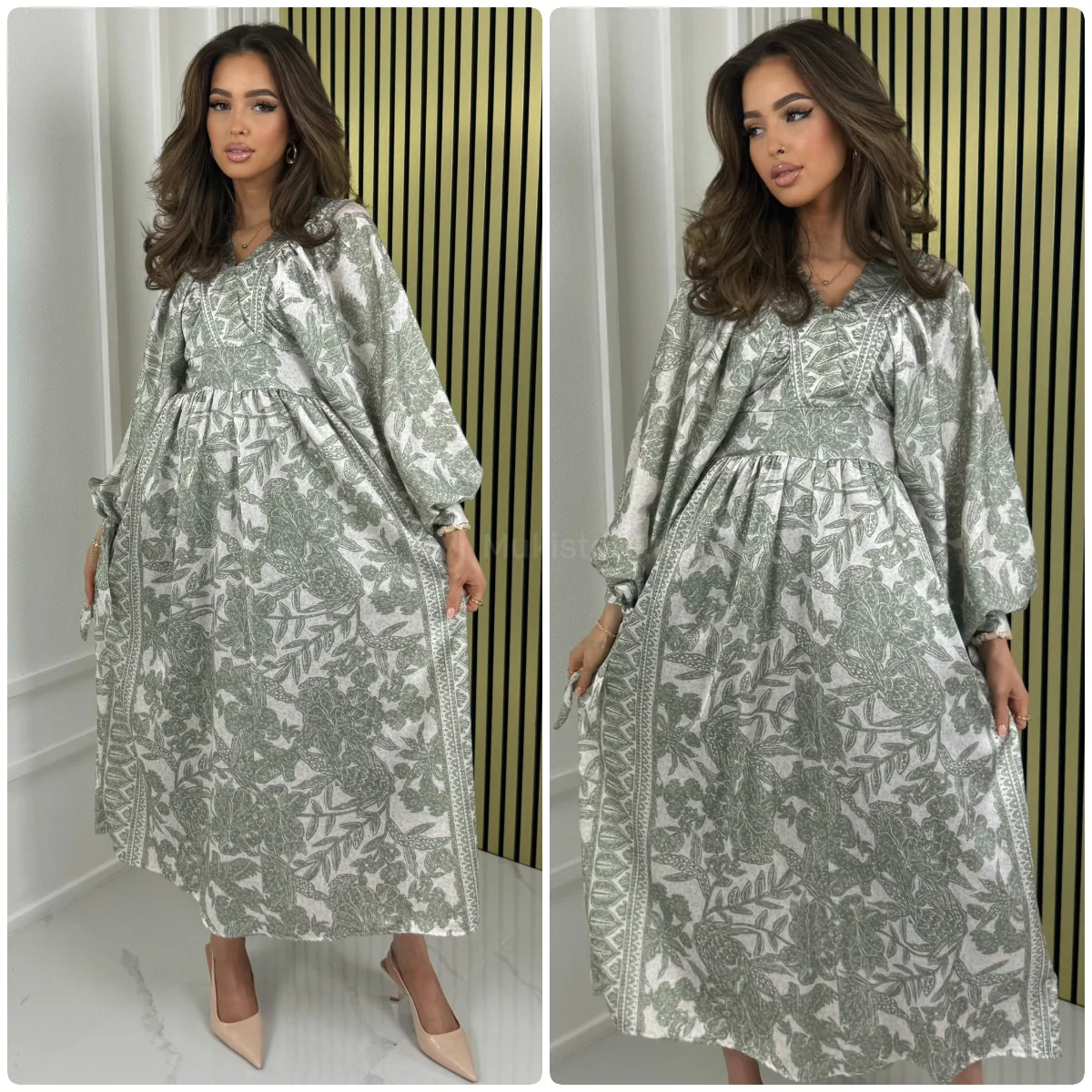 V Neck Oriental Maxi Cord Sleeve Detail - Afbeelding 6