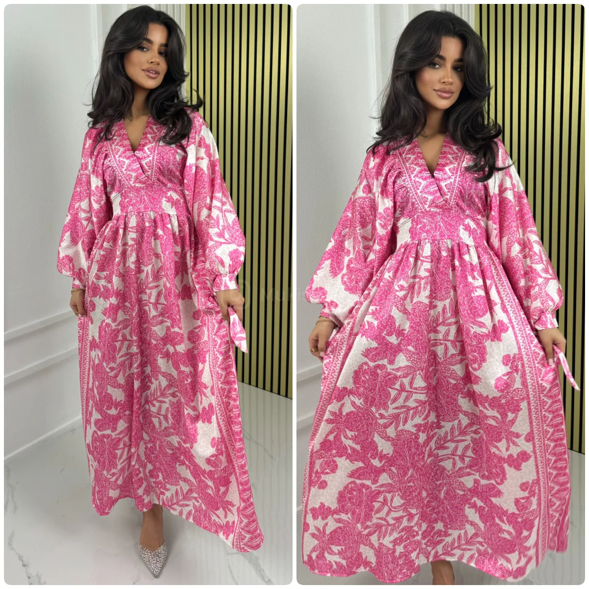 V Neck Oriental Maxi Cord Sleeve Detail - Afbeelding 7