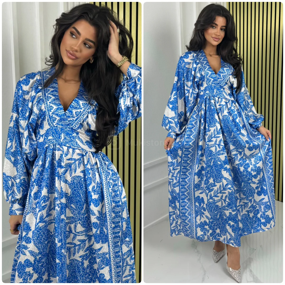 V Neck Oriental Maxi Cord Sleeve Detail