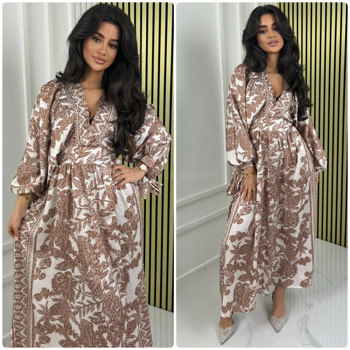 V Neck Oriental Maxi Cord Sleeve Detail - Afbeelding 3