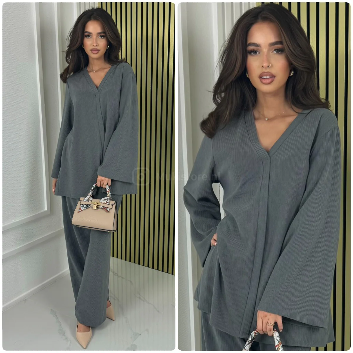 V Neck Oversized Thick Corduroy Set - Afbeelding 7