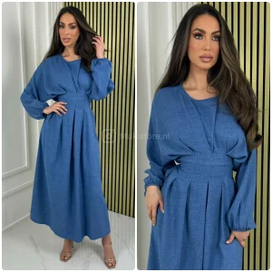 Waist Detail Pleated Tie Belt Dress