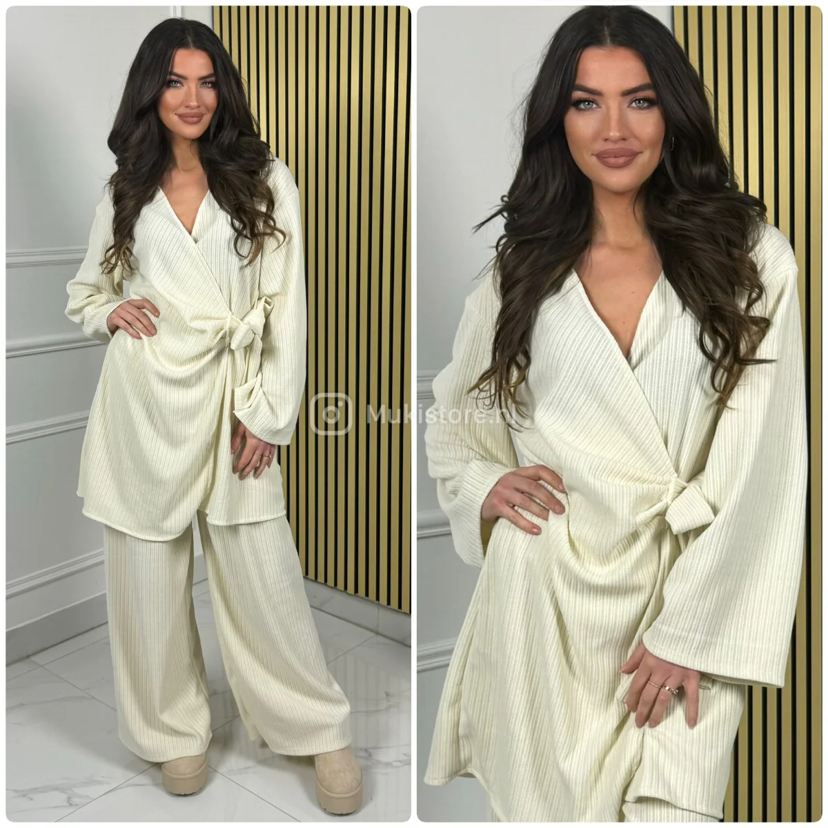 Wrap Corduroy Tie Belt Wide Leg Set - Afbeelding 3