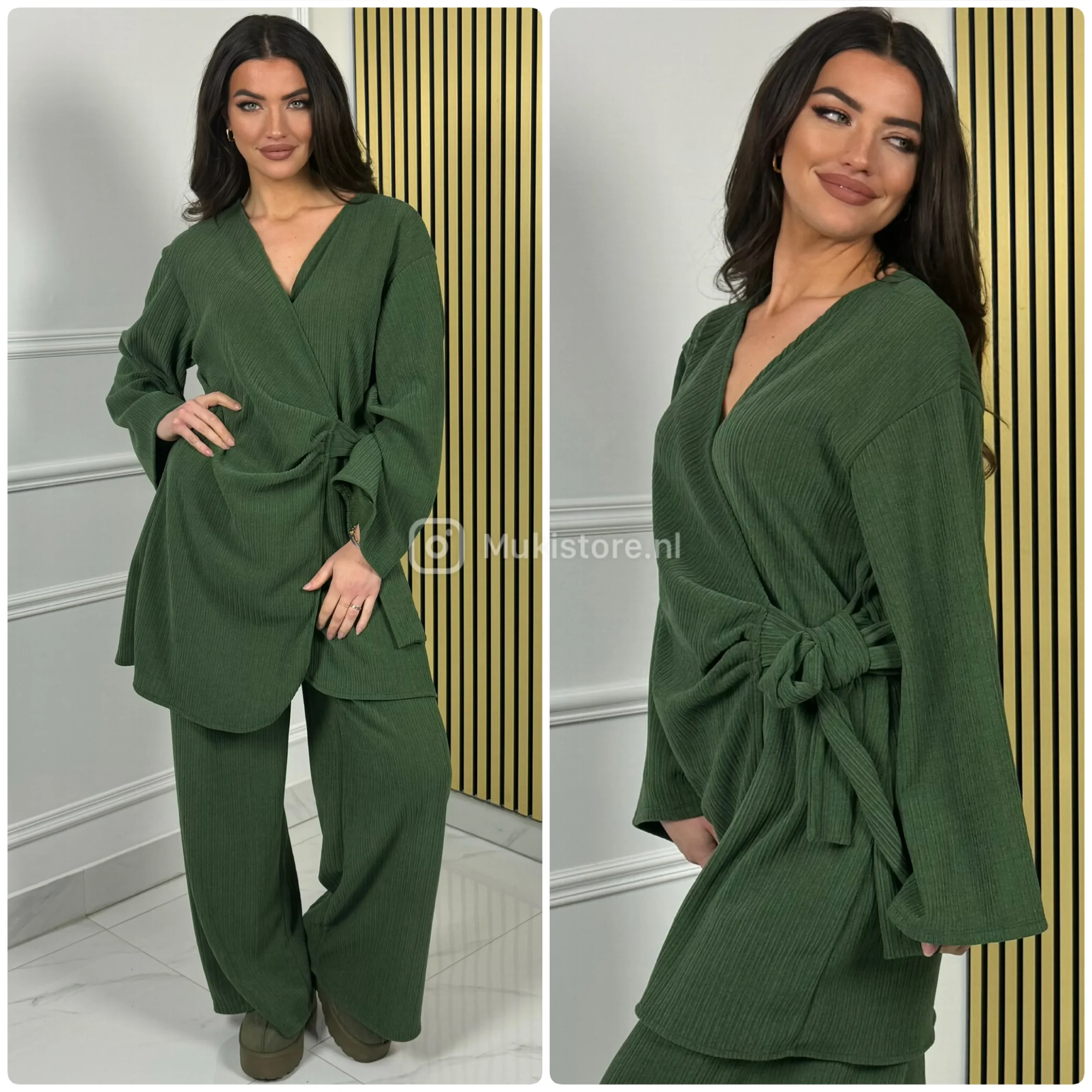 Wrap Corduroy Tie Belt Wide Leg Set - Afbeelding 9