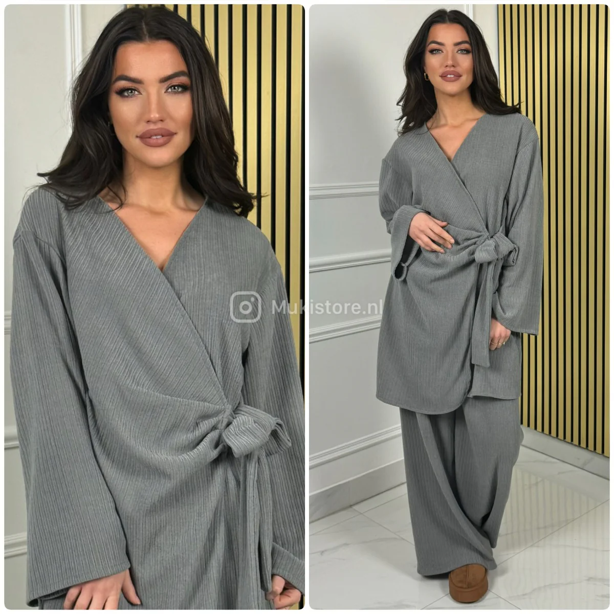 Wrap Corduroy Tie Belt Wide Leg Set - Afbeelding 6