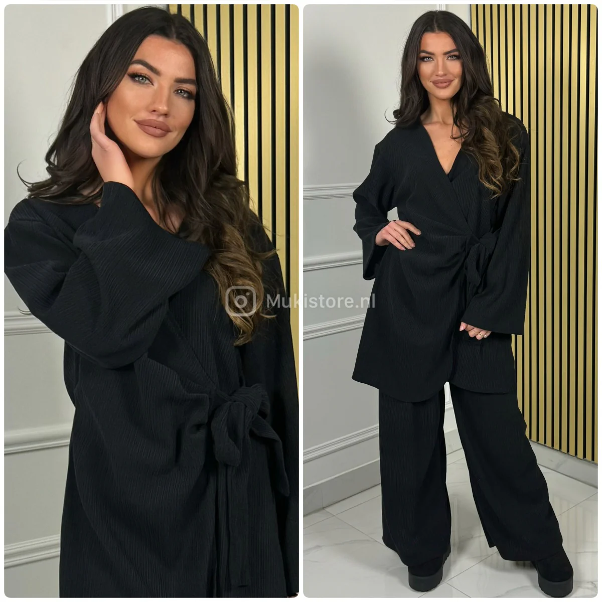 Wrap Corduroy Tie Belt Wide Leg Set - Afbeelding 7