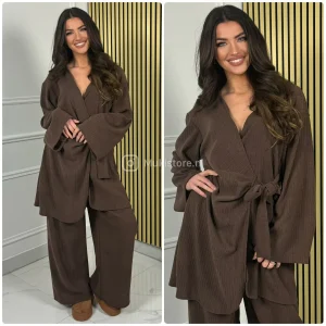 Wrap Corduroy Tie Belt Wide Leg Set